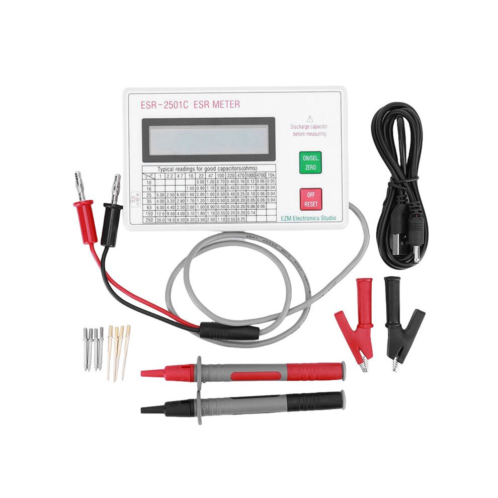 Esr Capacitor Tester Test In Circuit Capacitance Meter With Test Leads Clip Battery Lcd Display Esr Meter Shutdown 6031233212483