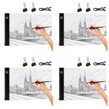 4X A4 LED Light Board, 3 Level Dimmable Brightness USB Power Crafts Light Table for Tracing, Light Drawing Sketch Pad
