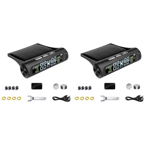 2Set Solar Power TPMS Däcktryckslarmövervakningssystem Autosäkerhetslarmsystem Däcktryckstemperaturvarning 1