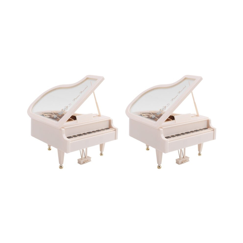 Semoic White 2X Piano Music Box, Clockwork Mechanical Musical Boxes, Classical Music Box For Girls Birthday Gift
