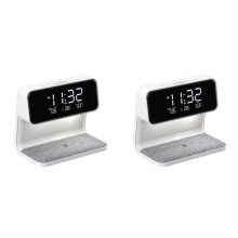 2X Wecker mit Kabelloser Aufladung und Beleuchtung, Dimmbare Digitale Wecker-Ladestation für Schlafzimmer, Nachttisch, Büro