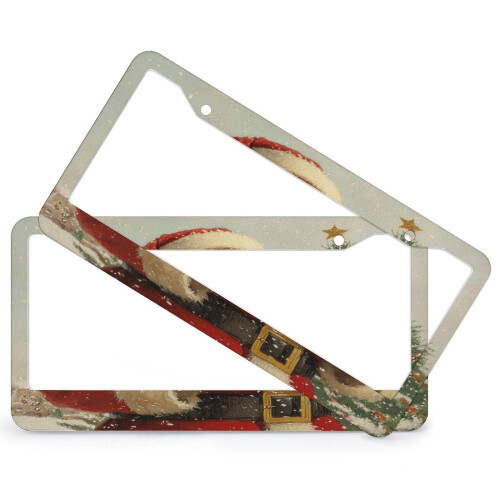 Vintage Santa License Plate Frame Aluminum 2-Pack 1