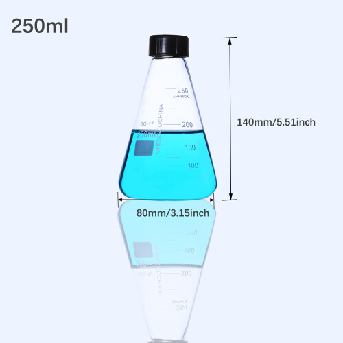 2 τεμάχια φιάλη Erlenmeyer με μαύρο βιδωτό καπάκι, 8,5oz250ml, βοριοπυριτικό γυαλί με 1