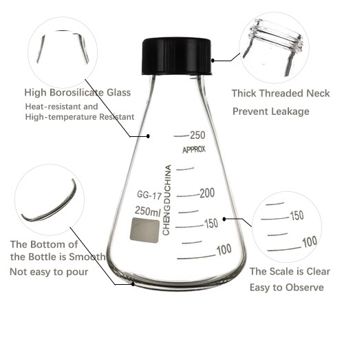 2 τεμάχια φιάλη Erlenmeyer με μαύρο βιδωτό καπάκι, 8,5oz250ml, βοριοπυριτικό γυαλί με 2