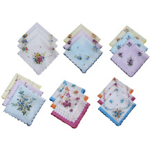(Multi-Color) 10pcs 30cm Vintage Cotton Ladies Hankies, Embroidered Butterfly/Flower, Random Colors