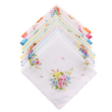 (Random) 10pcs 30cm Vintage Cotton Ladies Hankies, Embroidered Butterfly/Flower, Random Colors