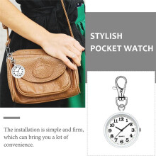 Clip Pocket Watch Quartz Pocket Watch with Key Buckle Hanging Digital Watch Clip for Nurses Doctors White+White