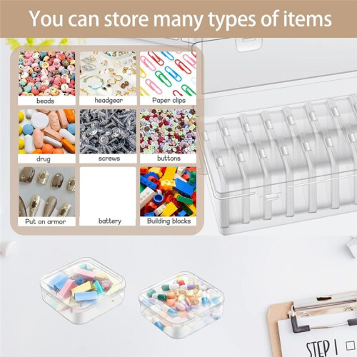 Bead Organizer Box, Small Rectangular Clear Bead Storage Containers Boxes with Hinged Lids and Labels Set 2 2