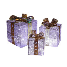 Kerstversiering Geschenkdoos Driedelige Set Stapel Ornamenten IJzeren Geschenkdoos Lichtgevende Kerstbenodigdheden Scène Lay-Out B
