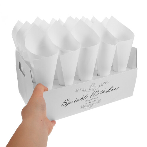 Conuri confetti din hârtie albă cu tavă – 1 set 2