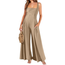 Mouwloze damesjumpsuit, elegante gebreide jumpsuit met-Kaki M