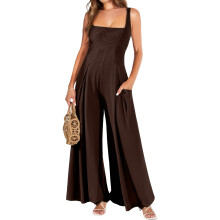 Ärmelloser Damenoverall, eleganter Strickoverall mit-Kaffee L