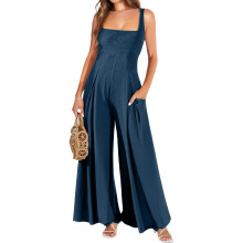 Ärmelloser Damenoverall, eleganter Strickoverall mit-Blau M