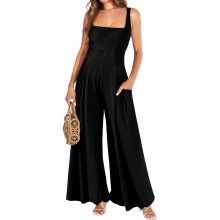 Ärmelloser Damenoverall, eleganter Strickoverall mit-Schwarz L