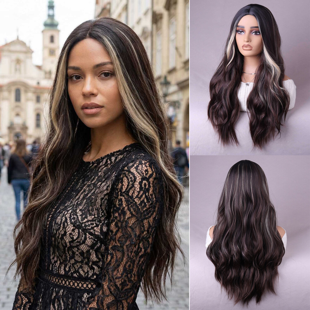 Zhouq-Outdoors 26\" Reddish Brown Wavy Wig For Women
