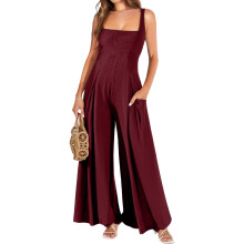 Ärmelloser Damenoverall, eleganter Strickoverall-Burgunderrot XL