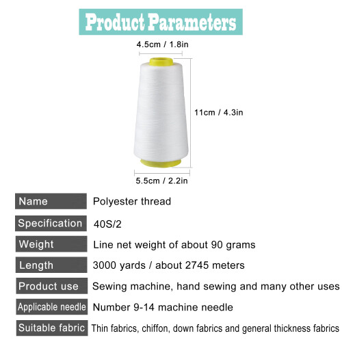 2 Spools Sky Blue Polyester Sewing Thread, 3000 Yds Each, 40s/2 All-Purpose for Machine & Hand Sewing 2