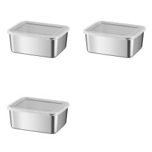3X Stainless Steel Refrigerator Crisper Food Storage Box with Plastic Lid Prepare Seafood Fruit Vegetable Picnic Box S