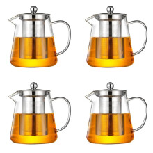 4X Transparent Glass Teapot, Including Stainless Steel Filter Liner, Resistant to High Temperatures, for Making Tea