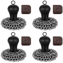 4X Scrubber per Cotta di Maglia per Pulizia nel Ghisa, Spazzola per Scrubber nel Ghisa con Impugnatura Migliorata 316 Scrubber per Cotta di Maglia