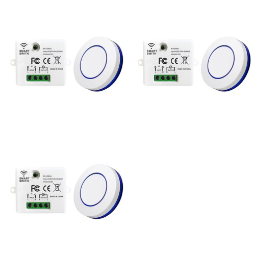 3X RF 433MHz Wireless Light  220V 110V 10A Relay Receiver Round Button Wall Panel  Remote Control LED Lamp