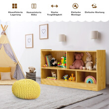 Armario para juguetes para niños de madera, estantería para niños, estantería para libros, 111 x 30 x 61,5 cm, amarillo