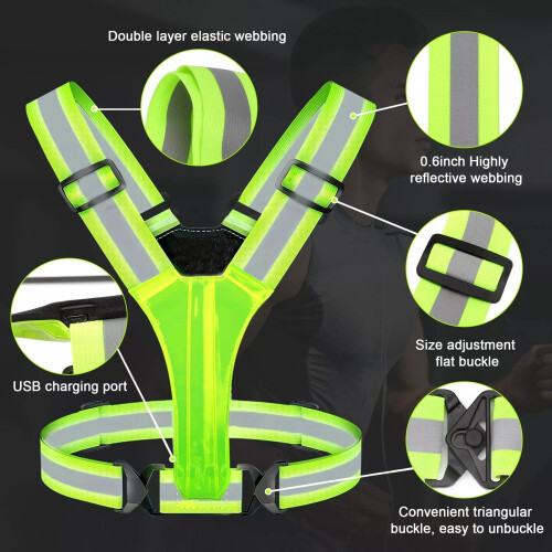 LED Reflective Running Vest USB Rechargeable 2
