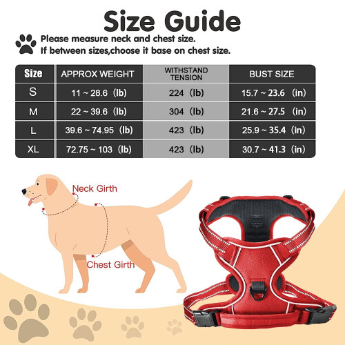 No Pull Dog Harness Front Clip Heavy Duty Reflective Easy Control Handle for Large Dog Walking(Red,M) 2