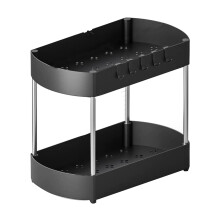 Under Sink Organizers Storage, Bathroom Under Sink Shelf Basket, 2 Tier Bathroom Organizers and Storage Rack with Hooks