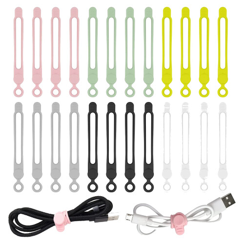 24 Pack Reusable Cable Ties,4.2 Inches Adjustable Silicone Cable Straps,Cable Organizer,Cord Wrap and Hook Loop(24 Pack) 1