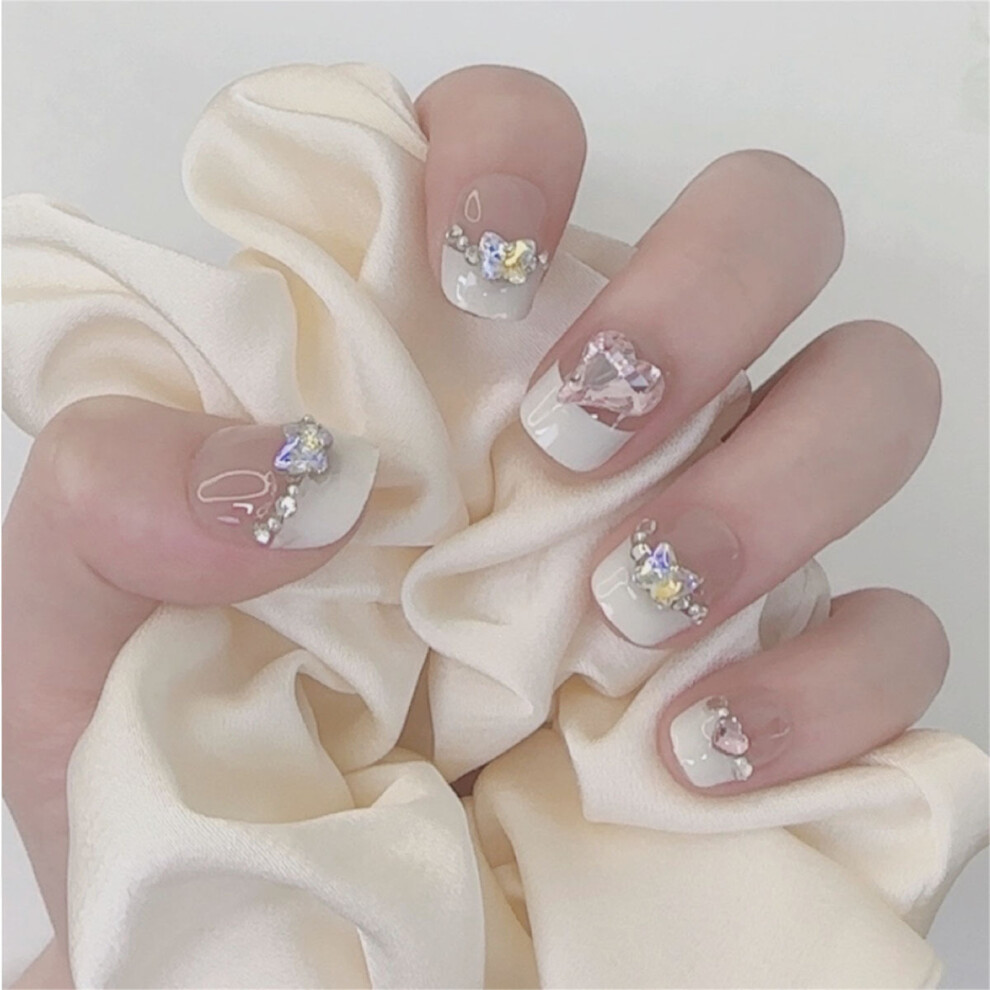 Dcph-Clothing 24Pcs French Rhinestone Press-On Nails