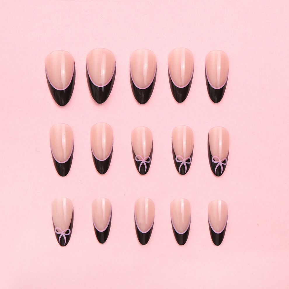 Dcph-Clothing French Nude Press-On Nails With Black Tip