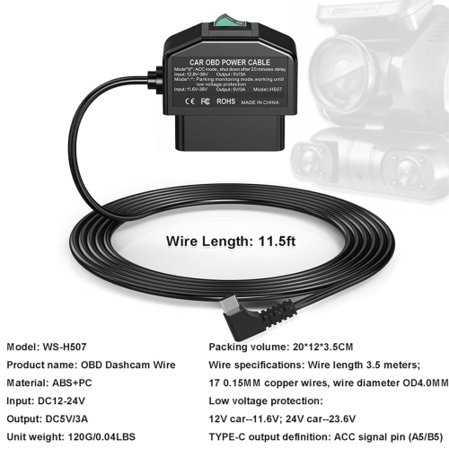 Dash Cam OBD Hardwire Kit 12-24V to 5V/3A Black 2