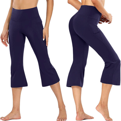 Γυναικείο παντελόνι Capri Yoga Flare με τσέπες και αθλητικό σχέδιο για το καλοκαίρι 1