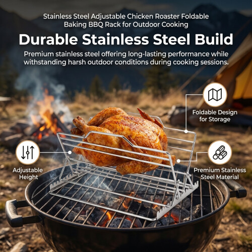 Foldable BBQ Chicken Roaster - Stainless Steel 1