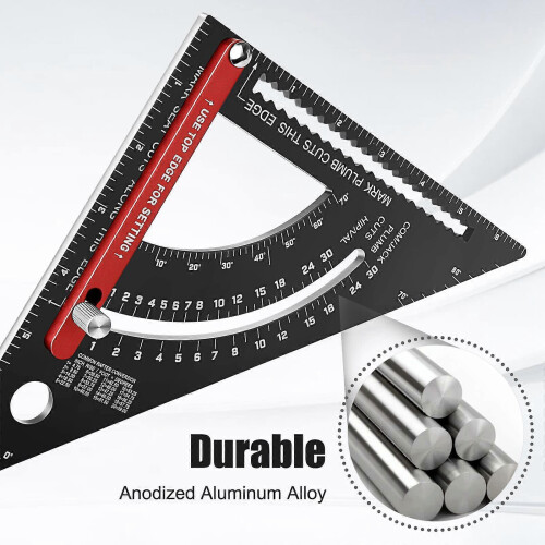 Speed Carpenters Square Tool Adjustable Square Carpentry Aluminium Layout Rafter Square Triangle Ruler, 7 inch 2