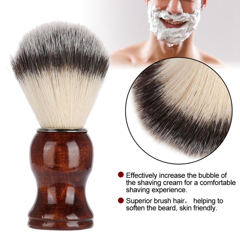 Cream Portable Wooden Handle Beard Brush For Shaving And Travel Use