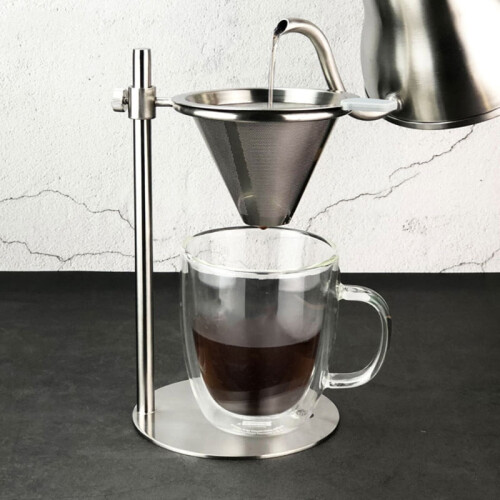 Adjustable Stainless Steel Pour Over Coffee Maker Stand with Drip Cone Filter 1
