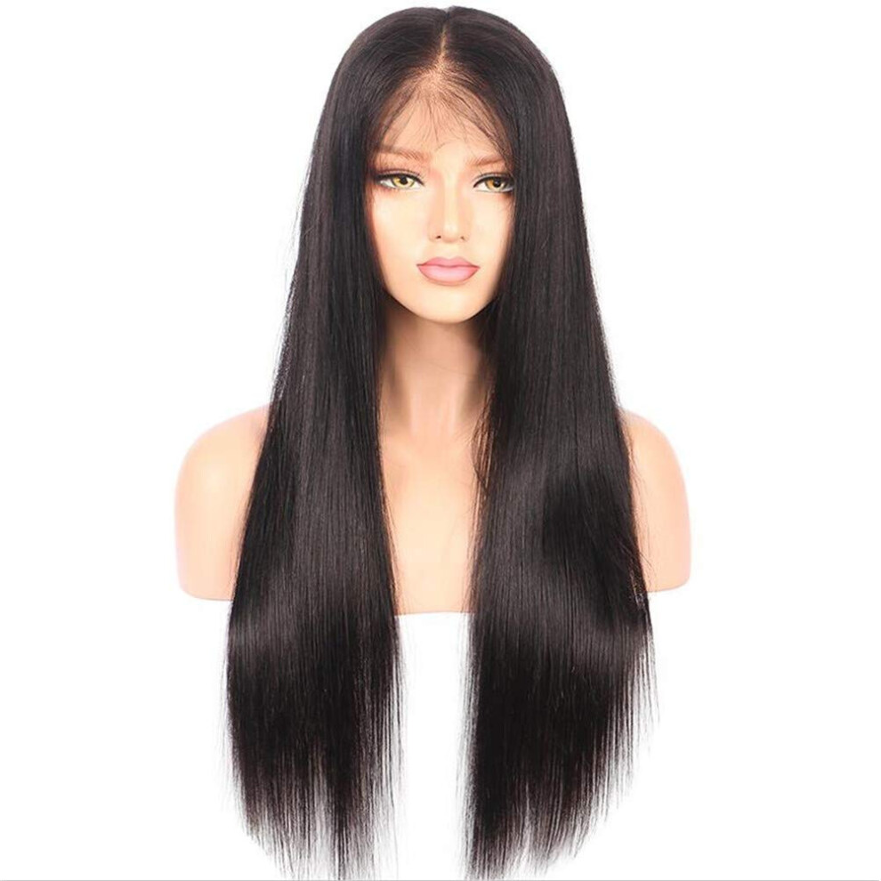 16 Inch Straight Human Hair Wig Black Natural Texture Heat Styling Ready with Adjustable Strap