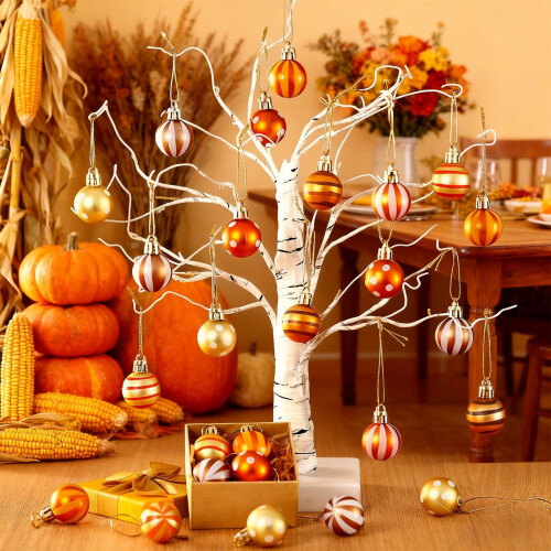 24pcs Orange Plastic Christmas Hanging Balls 3cm 1