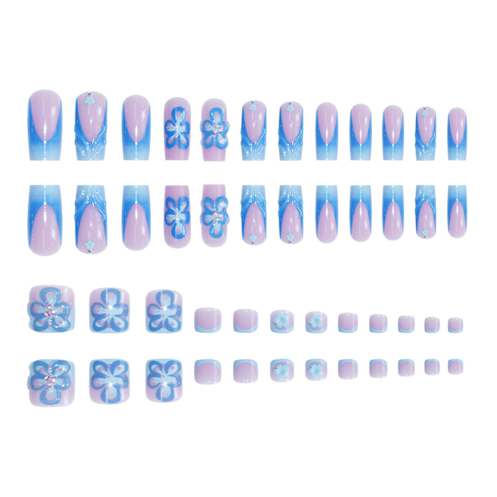 Roc-Electron Blue,Pink French Tip Press-On Nails - Pink & Blue
