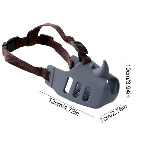 Silicone Dog Muzzle Gray Small Adjustable Rhino Design 2