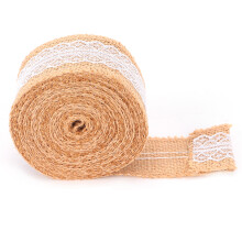 Burlap Ribbon with White Lace 5 Yards 5cm Natural Jute for DIY Decor