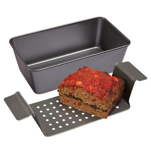 2X Assadeira de Bolo de Carne Saudável Profissional Chicago Metalizada de 12 Polegadas, Bandeja de Churrasco Retangular Antiaderente com Rack de 1