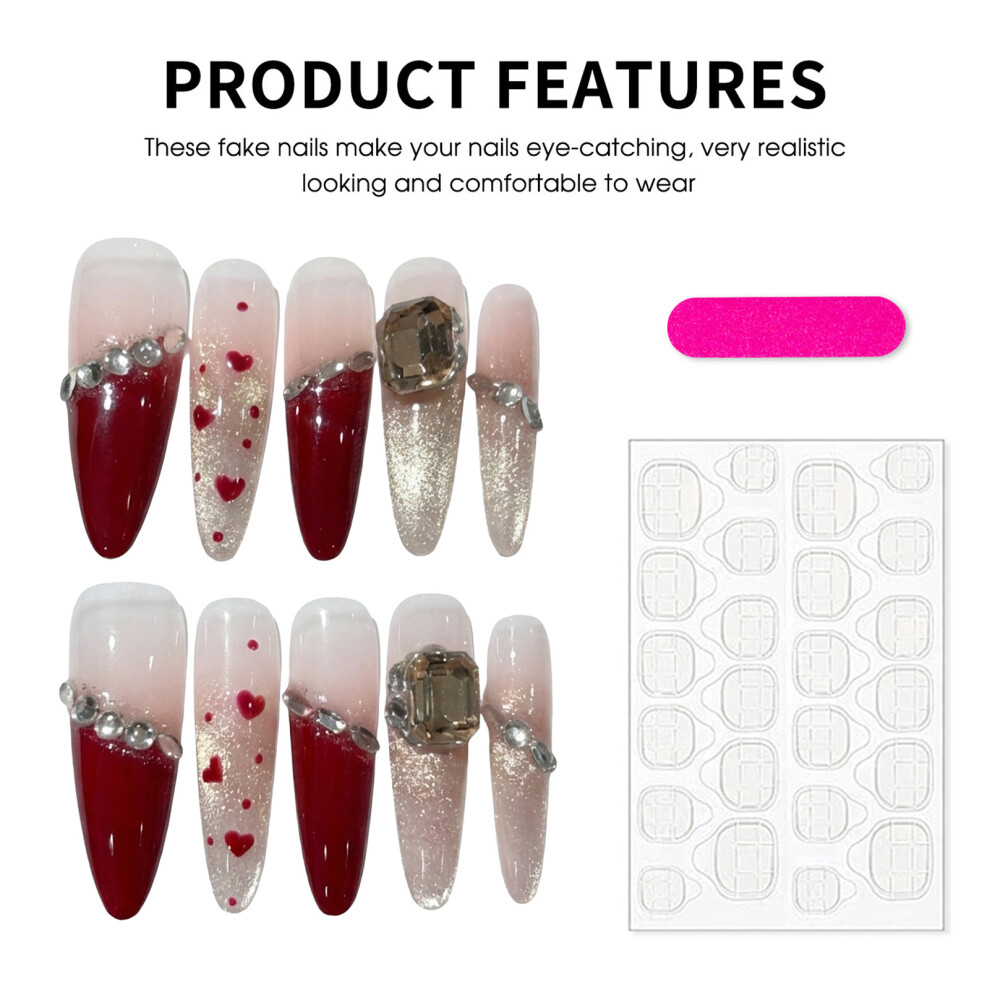 Roc-Electron Red (M) French Nails Heart Gradient 10Pcs Lightweight