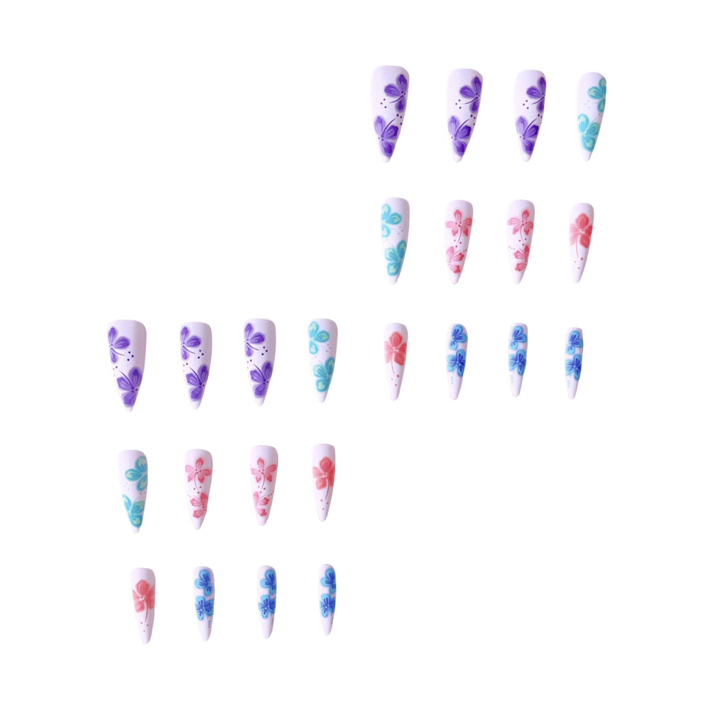 Creation-3C 24Pcs Floral Stiletto Fake Nails, Reusable