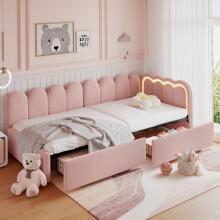 Pink Velvet Single Daybed with RGB LED Lights