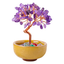 (Amethyst Gravel Tree Agate Rolling Stone Tea Cup B) Citrine Money Tree for Office Desk Decor