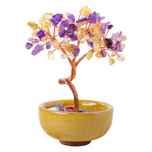 (Amethyst Yellow Crystal Gravel Tree Agate Rolling) Citrine Money Tree for Office Desk Decor