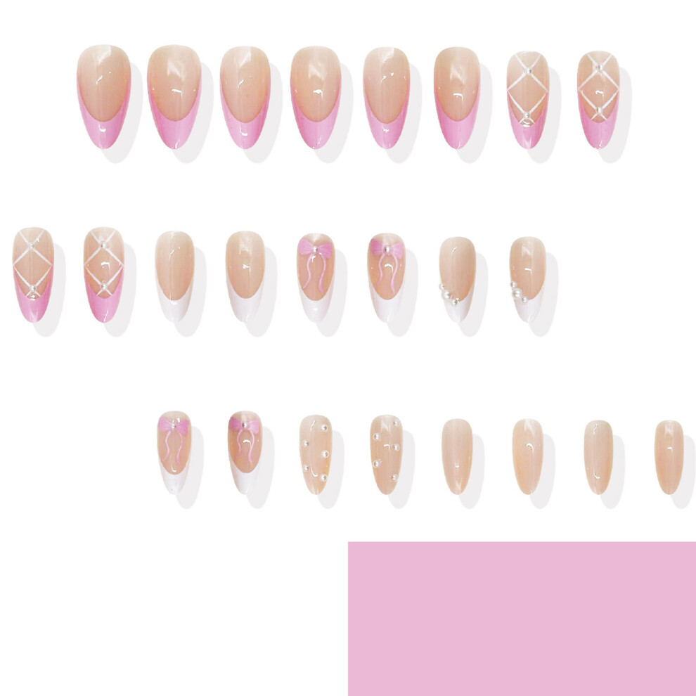 Reach-Tools Pink 24Pcs Nude Almond Fake Nails With Tip